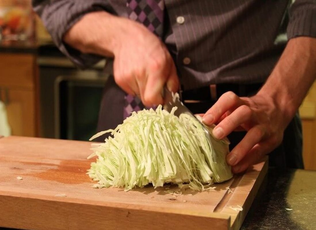 chopping cabbage