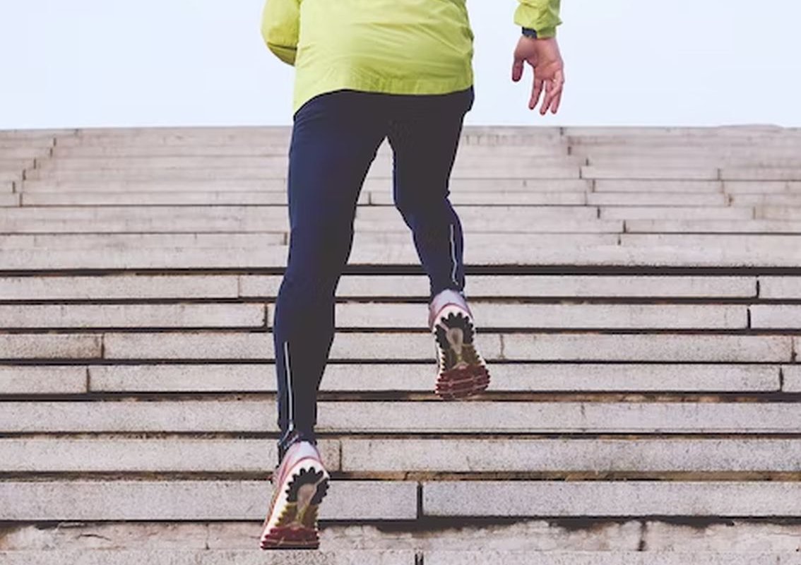 running up the stairs