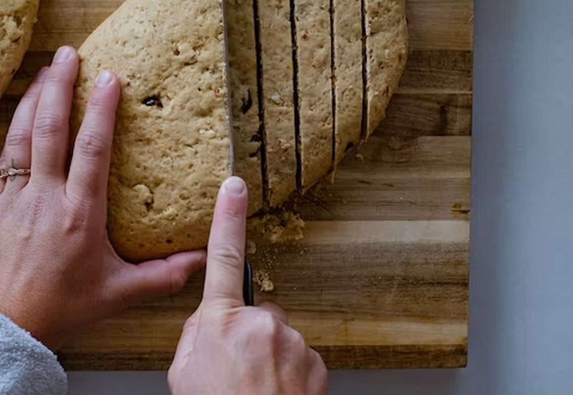 bread is cut on a board