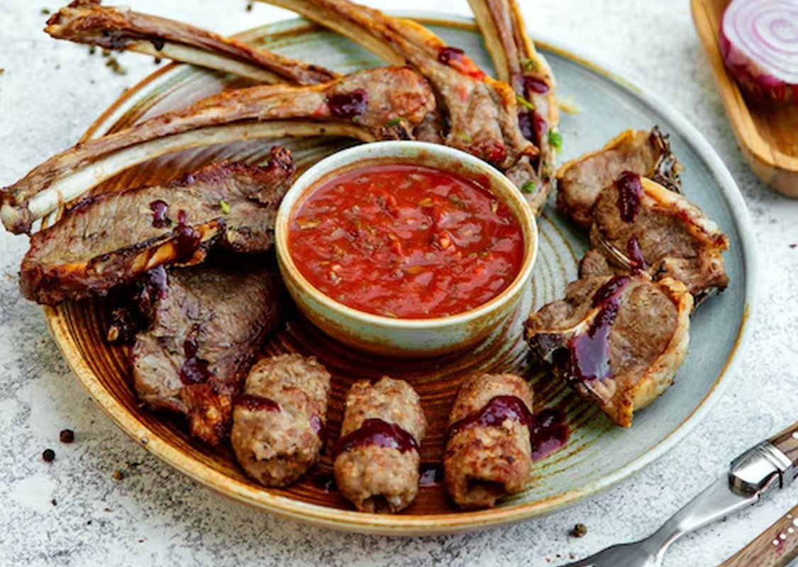 shish kebab and ketchup